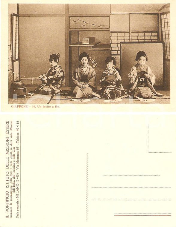 1940 ca MISSIONI ESTERE - GIAPPONE Bambine alla cerimonia del the  *Cartolina FP