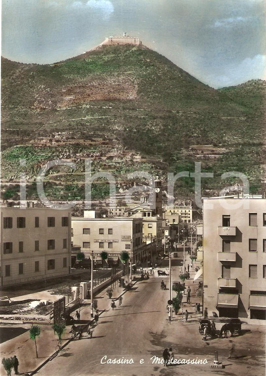 1950 ca CASSINO (FR) Panorama con ABBAZIA DI MONTECASSINO *Cartolina FG NV