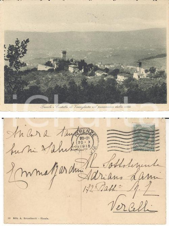 1915 FIESOLE (FI) Castello di VINCIGLIATA *Autografo Emma BARDINI pittrice