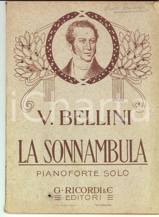 1910 ca MILANO Vincenzo BELLINI La sonnambula - Pianoforte solo *Ed. RICORDI