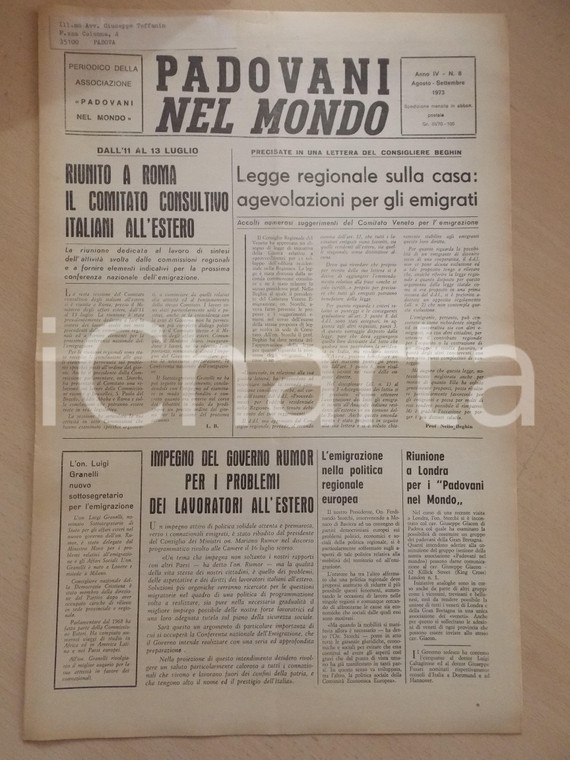 1973 PADOVANI NEL MONDO Riunione del Comitato Italiani all'Estero *Periodico n.8