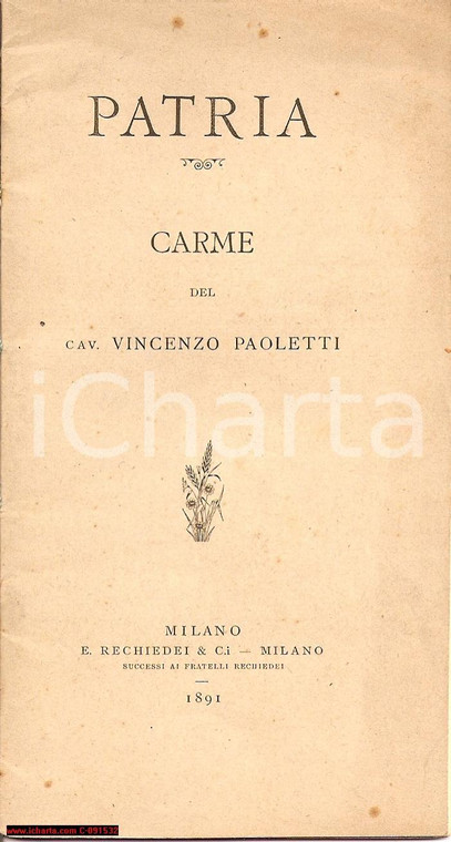 1891 Vincenzo PAOLETTI Patria poemetto LERICI