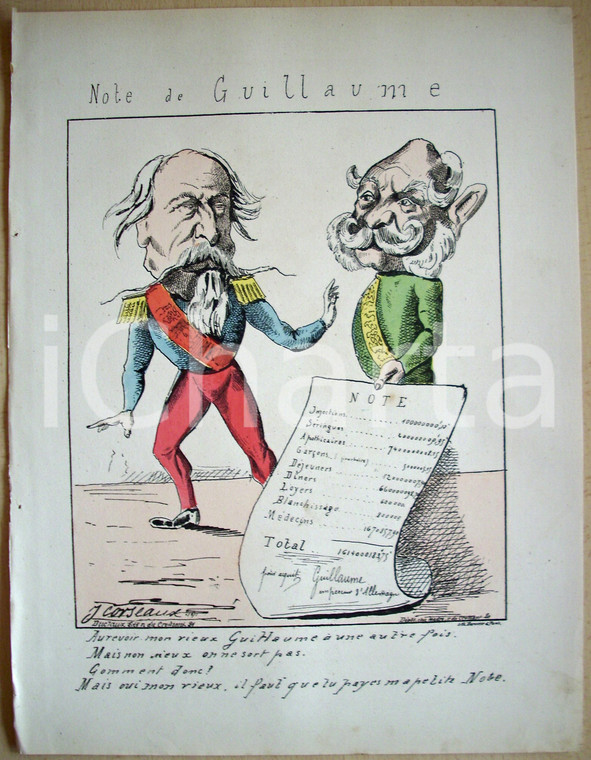 1871 Caricatura GUGLIELMO I di Germania Ill. CORSEAUX