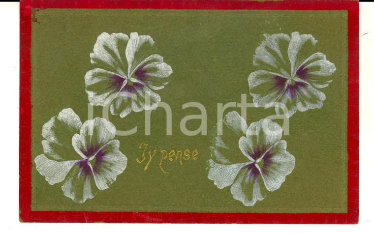 1910 ca FRANCE Cartolina artistica con fiori bianchi a rilievo