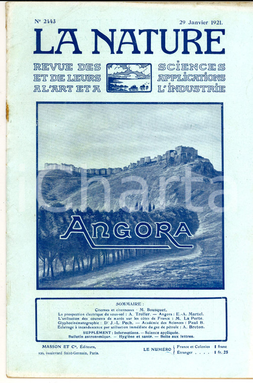 1921 LA NATURE Angora - Marées en France *Revue ILLUSTREE SCIENCE n°2443