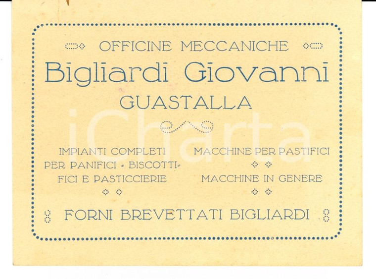 1910 GUASTALLA (RE) Officine meccaniche GIOVANNI BIGLIARDI *Biglietto