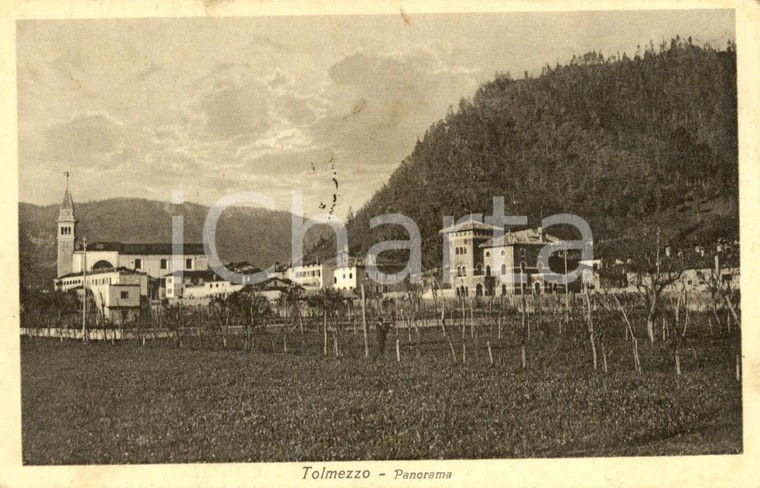 1923 TOLMEZZO (UD) Veduta del paese e della chiesa *Cartolina postale FP VG