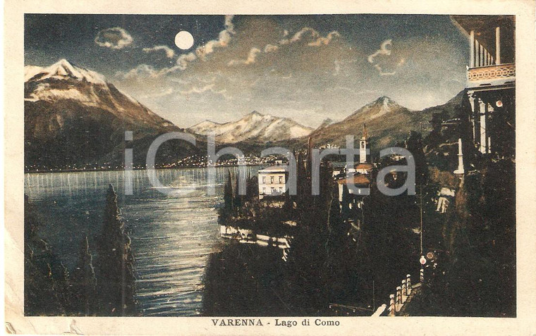 1927 VARENNA (LC) Panorama notturno del Lago di COMO *Cartolina FP VG