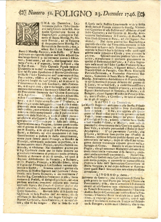 1746 Giornale di FOLIGNO n. 51 LONDRA Gli inglesi deridono la flotta