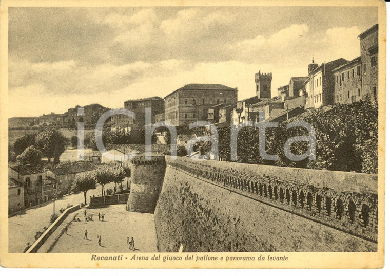 1950 ca RECANATI (MC) Arena giuoco pallone e panorama levante  *Cartolina FG NV