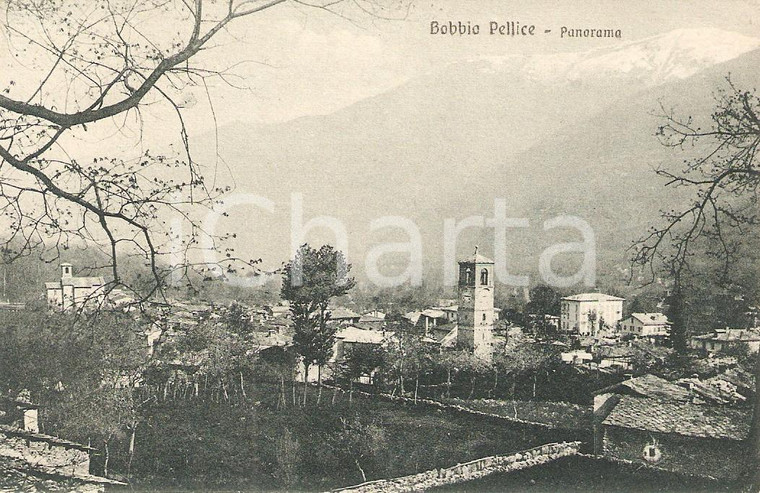 1925 ca BOBBIO PELLICE (TO) Veduta Panoramica con Chiesa *Cartolina FP NV
