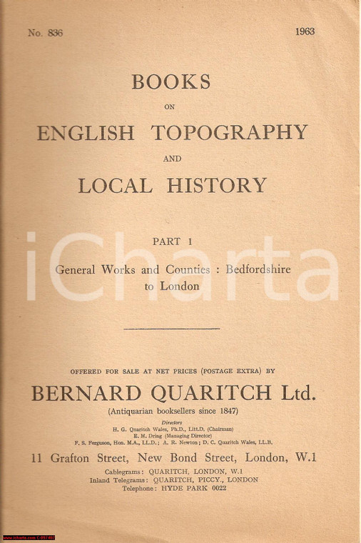 1963 BERNARD QUARITCH Topografia inglese CATALOGO