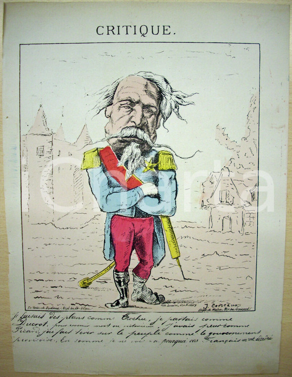 1870 Caricatura CRITIQUE Illustratore J. COURSEAUX