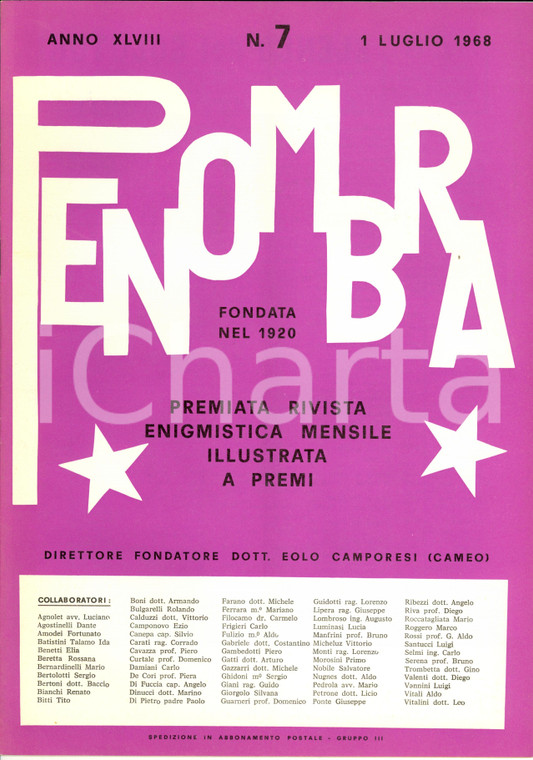 1968 PENOMBRA Rivista Enigmistica mensile dir. EOLO CAMPORESI - n°7