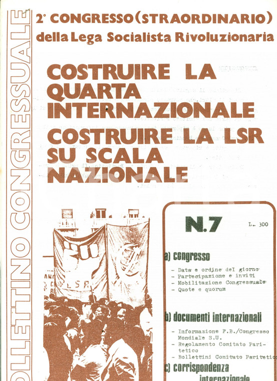 1980 LEGA SOCIALISTA RIVOLUZIONARIA Quarta Internazione Organizzazione congresso