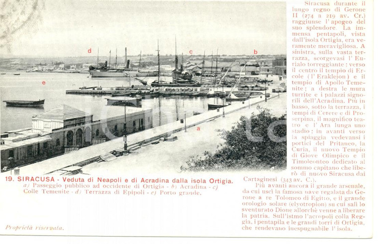 1900 ca SIRACUSA Veduta NEAPOLI e di ACRADINA da isola ORTIGIA *Cartolina FP NV