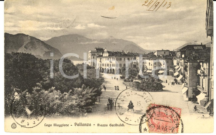 1913 Lago Maggiore VERBANIA PALLANZA Piazza Garibaldi ANIMATA *Cartolina FP VG