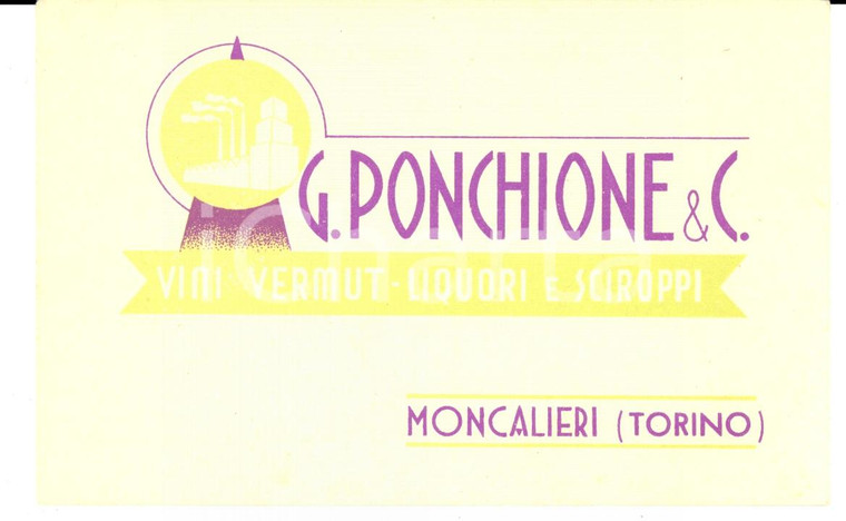 1920 ca MONCALIERI (TO) Vini e vermuth G. PONCHIONE *Pubblicitaria FP NV