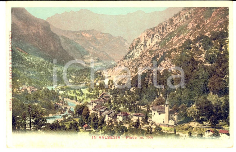 1900 ca PIODE (VC) Veduta panoramica sullo sfondo della VALSESIA Cartolina FP NV