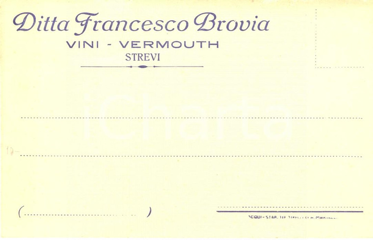 1910 STREVIE (AL) Francesco BROVIA vini-vermouth *Cartolina pubblicitaria FP NV