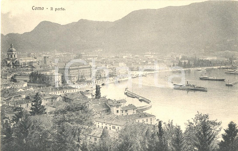 1930 ca COMO Veduta panoramica del PORTO - Lago e Battelli  *Cartolina animata