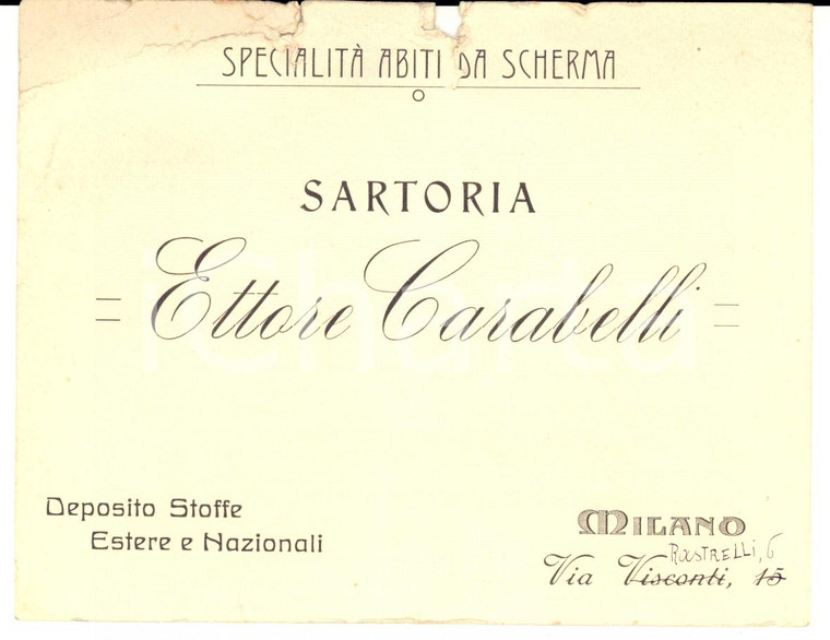 1920 MILANO Sartoria Ettore CARABELLI Abiti da scherma *Cartolina con ordine