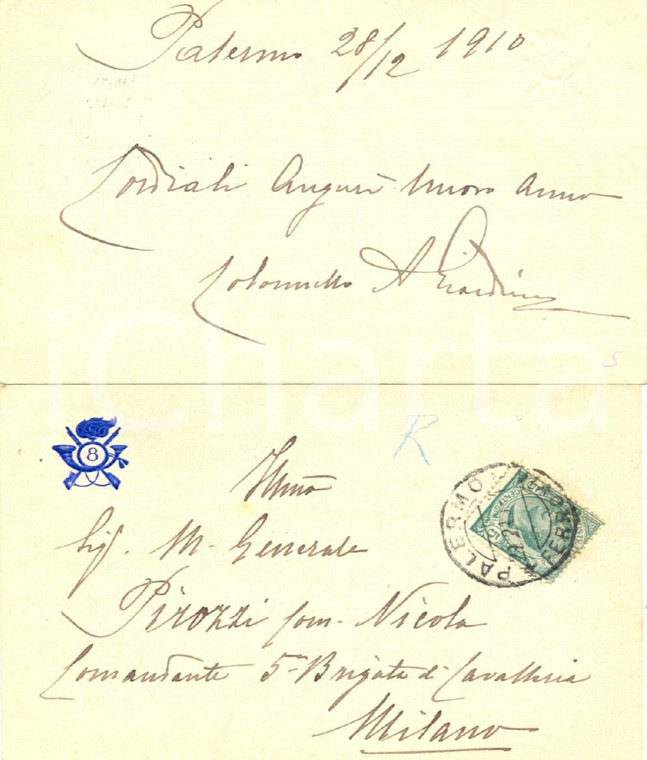 1910 PALERMO 8° Reggimento BERSAGLIERI Comandante Antonio GIARDINA *Autografo