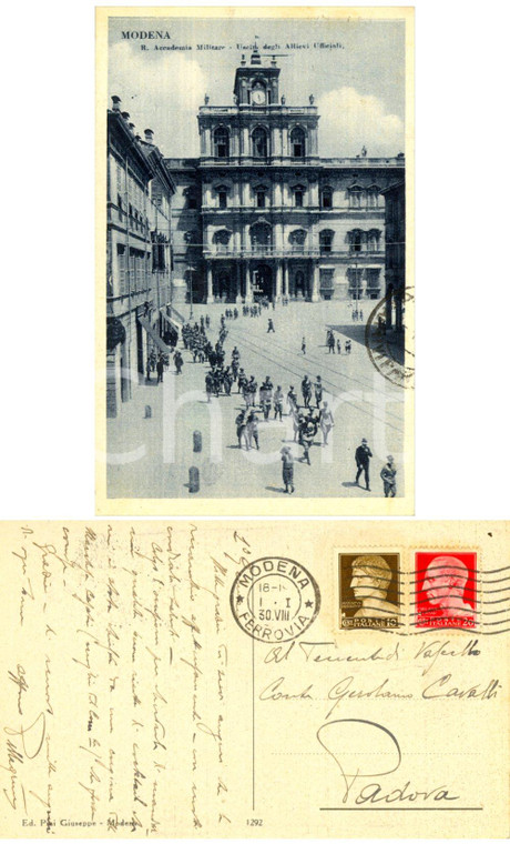 1930 MODENA Accadema militare *Cartolina PELLEGRINI al conte Gerolamo CAVALLI