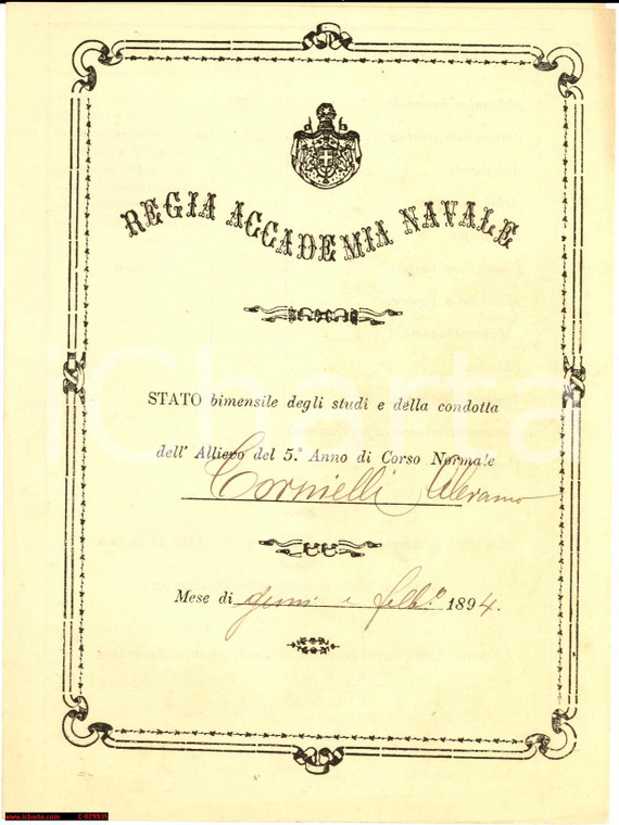 1893 ACCADEMIA NAVALE LIVORNO Pagella bimestrale