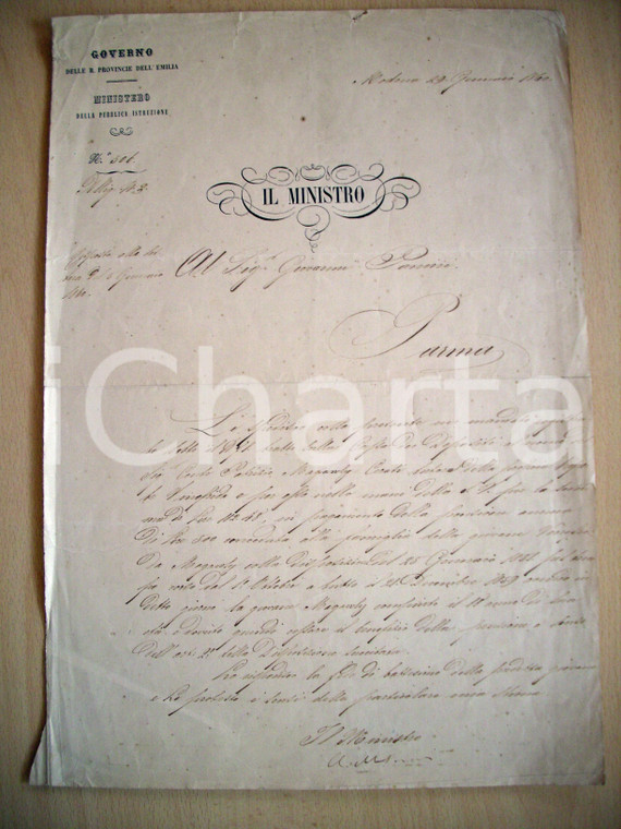 1860 MODENA Governo dell'Emilia Autografo Carlo FARINI