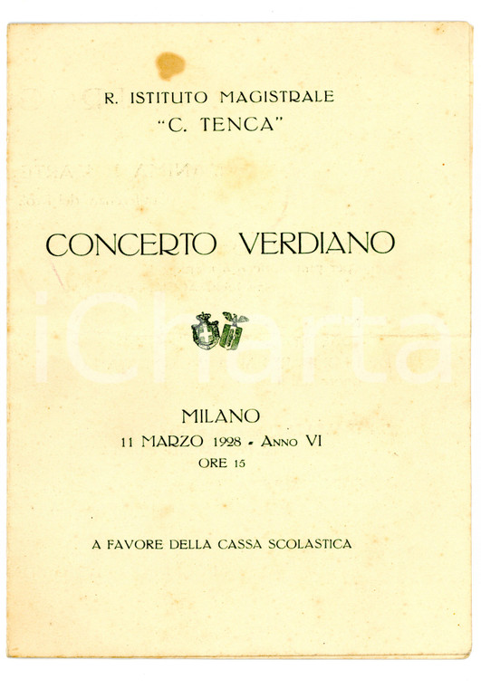 1928 MILANO Istituto magistrale TENCA Concerto verdiano - prof. Giovanni TECCHIO