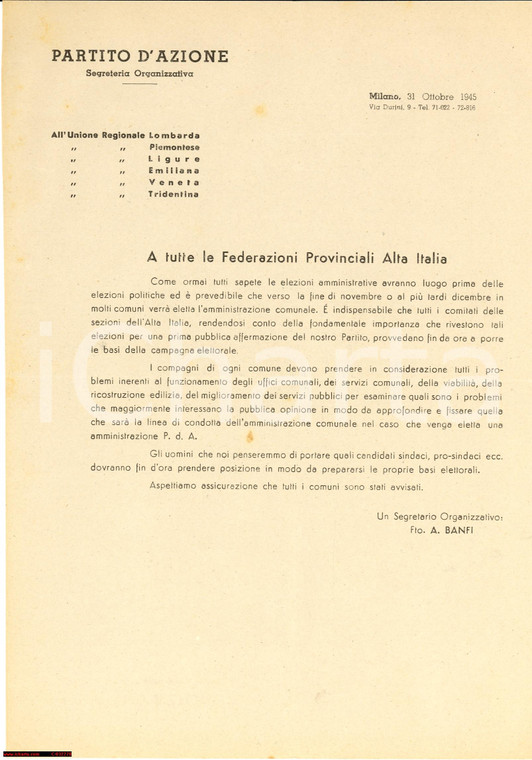 1945 PARTITO D'AZIONE MILANO Nuova campagna elettorale