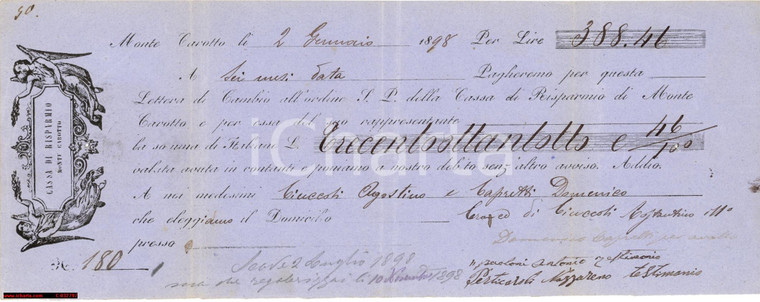 1898 Cambiale Cassa Risparmio Montecarotto, marca