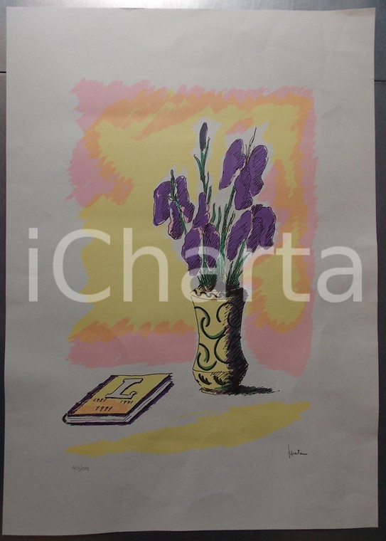 1991 NATURA MORTA con libro *Litografia 123/199 cm 45x60 FIRMATA