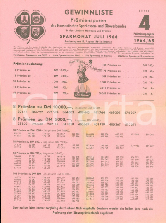 1964 HAMBURG (DE) Prämiensparen des Hanseatischen Sparkassen- und Giroverbandes