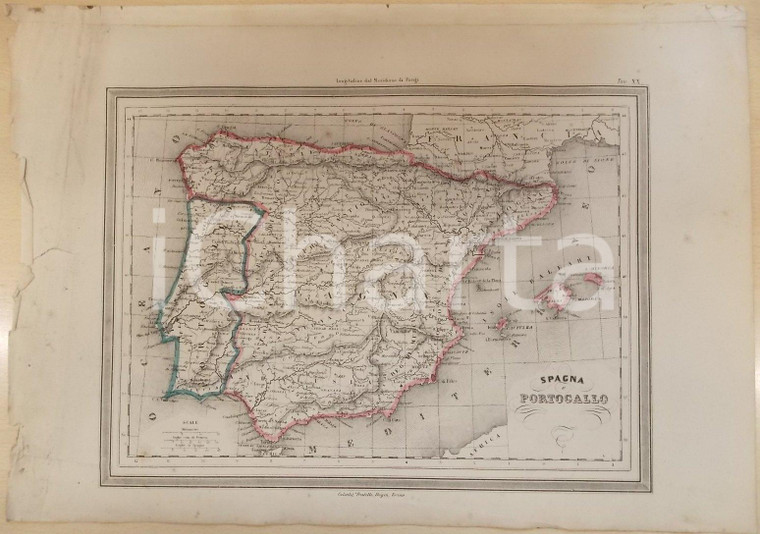 1864 Atlante Geografico Universale - Spagna e Portogallo *Ed. GUIGONI Tav. XX