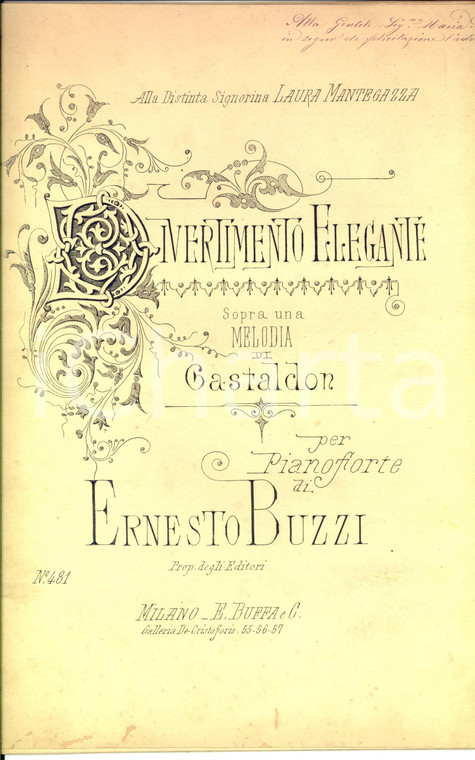 1890 ca Ernesto BUZZI Divertimento elegante per pianoforte *Autografato