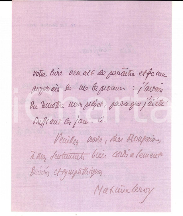 1915 ca PARIS Maxime LEROY resta in attesa di ricevere un libro *Autografo