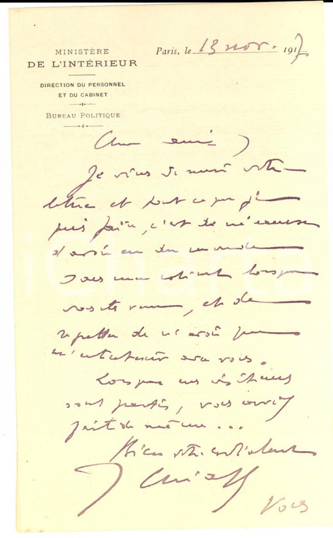 1917 PARIS Jean CHIAPPE promet de s'intéresser à une pratique *Autographe