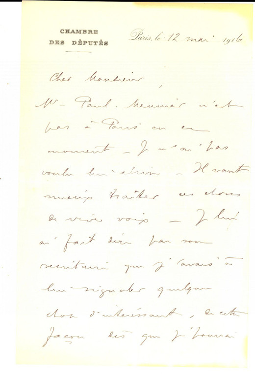 1916 PARIS Il vaut mieux traiter ces choses de vive voix *Léon ACCAMBRAY