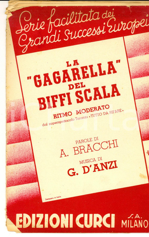 1941 MILANO BRACCHI - D'ANZI La Gagarella del Biffi Scala *Spartito ed. CURCI