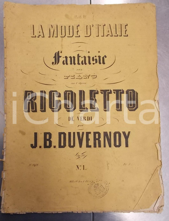 1880 ca Jean-Baptiste DUVERNOY Fantaisie pour Piano sur RIGOLETTO *Spartito