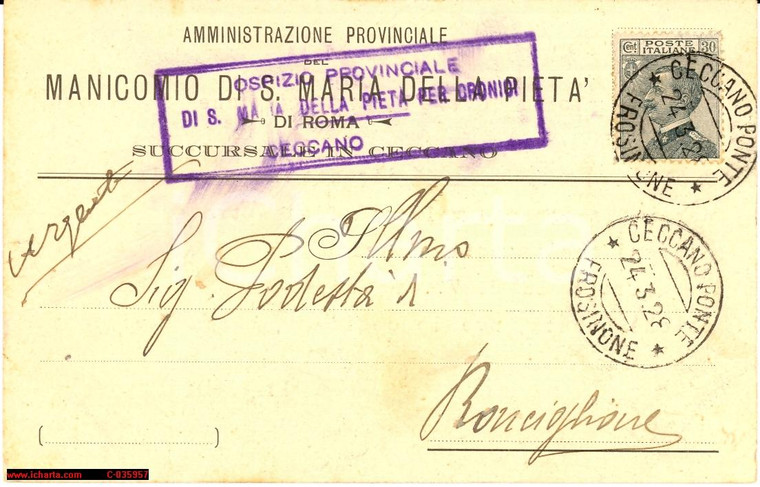 1928 Ceccano *Manicomio S. Maria Pietà - Sangiorgi