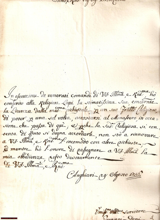 1756 ANGHIARI AR Visita a suor LAPI del fratello monaco