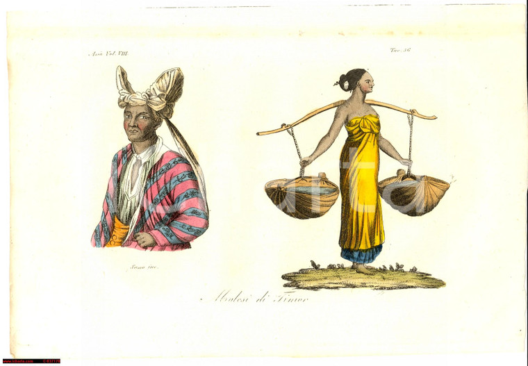 1823 COSTUMI ASIA Malesi di TIMOR Inc. SASSO *Stampa colorata a mano