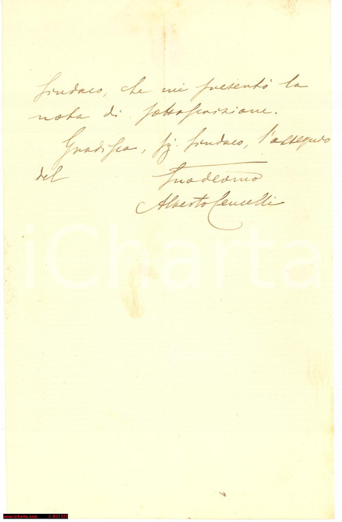 1900 Alberto CENCELLI pro annegati lago VICO Autografo