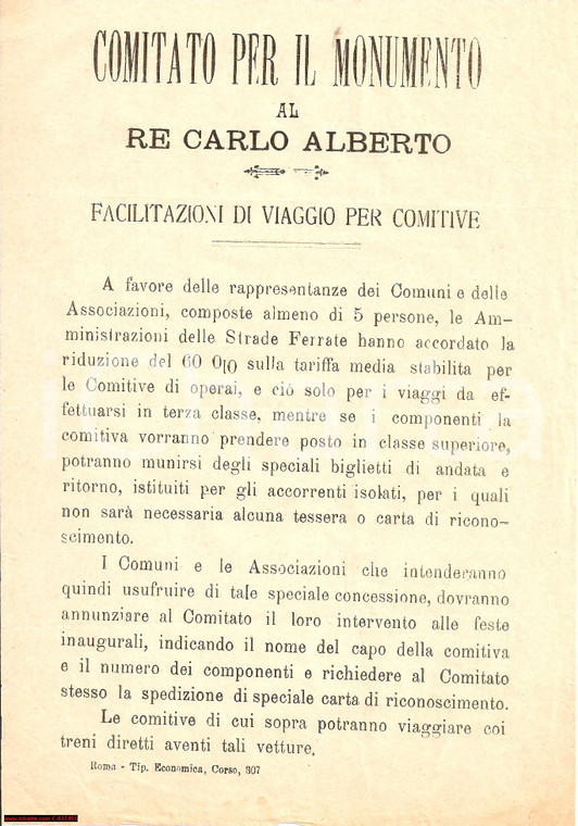 1900 ROMA Viaggio ferroviario Monumento CARLO ALBERTO