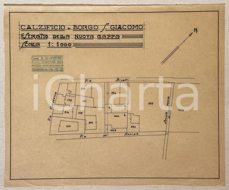 1920 ca BORGO SAN GIACOMO (BS) Planimetria calzificio - Geom. DI PIETRO 30x25 cm