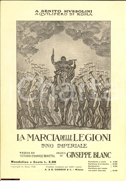 1934 BLANC - BRAVETTA La Marcia delle Legioni - inno