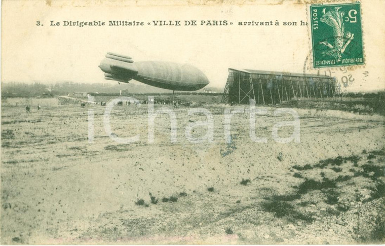 1906 PARIS Dirigibile militare VILLE DE PARIS rientra nell'hangar *Cartolina VG